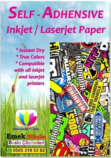 ve Laser Uyumlu Sticker Güçlü Yapışkanlı 50 Adet A4 Etiket Kağıdı Mat Yüzeyli 120GSM