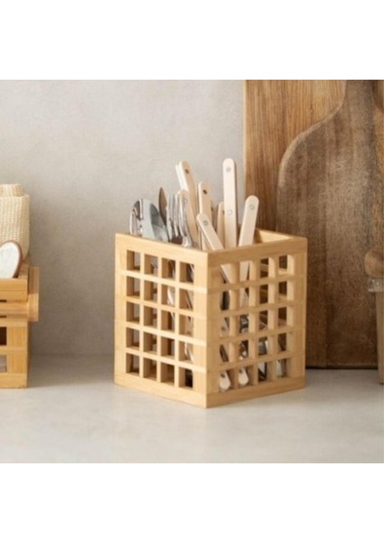 Mutfak Bambu Kare Modern Tasarımlı Kare Kaşıklık 131315 cm