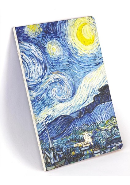 The Starry Night, Van Gogh 1889, Vintage Defter Iı, Çizgisiz, 96 Sayfa, Iplik Dikiş, Esnek Kapak, Yaldızlı Oval Kenar, Tuval Doku, 90 Gram, Fildişi Renk, 14,8X21X1CM