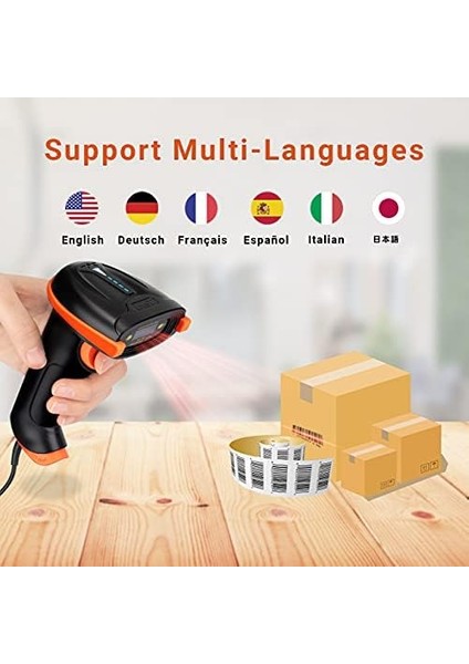 D5100Y Barkod Okuyucu - USB Kablolu, 1d ve 2d Qr Kod Okuma, Tak ve Çalıştır, Ergonomik Tasarım, Anti-Şok Silikon, IP54 Toz ve Su Koruma, Çoklu Dil Destekli Barkod Tarayıcı