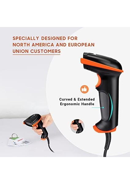 D5100Y Barkod Okuyucu - USB Kablolu, 1d ve 2d Qr Kod Okuma, Tak ve Çalıştır, Ergonomik Tasarım, Anti-Şok Silikon, IP54 Toz ve Su Koruma, Çoklu Dil Destekli Barkod Tarayıcı