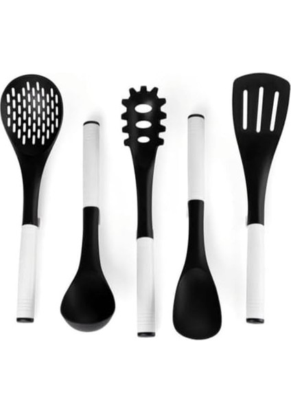 High-Tech Azra Servis Seti, 110 Dereceye Kadar Isıya Dayanıklı, Spatula/kepçe/kevgir/servis Kaşığı/spagetti Kepçesi, Stand Hediyeli Servis Seti, Beyaz Silikon Saplı