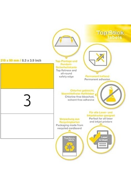 8771 Evrensel Etiket, 100 Yaprak, 210 x 99 Mm, 3 A4 Sayfa Başına, 300 Adet, Kendinden Yapışkanlı, Basılabilir, Mat, Boş Kağıt Yapışkanlı Etiket, Beyaz