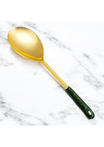Desenli Gold Servis Kaşığı, 304 18/10 Paslanmaz Çelik, Sunum Masa Sofra Yemek Servis Kaşığı (Yeşil)