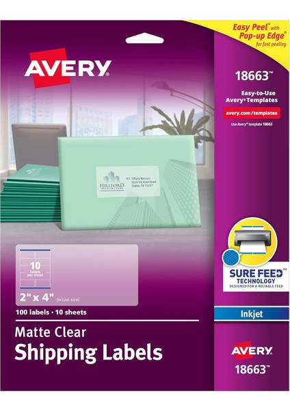 Yazdırılabilir Kargo Etiketleri, 2" x 4", Mat Şeffaf, 100 Boş Posta Etiketi (18663)