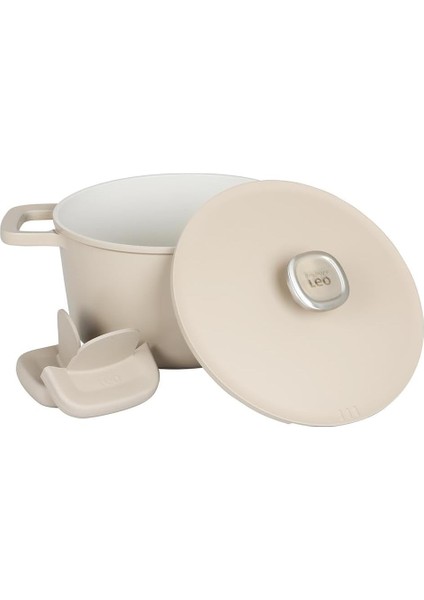 Phantom Kapaklı Yapışmaz Derin Tencere 24 cm Latte