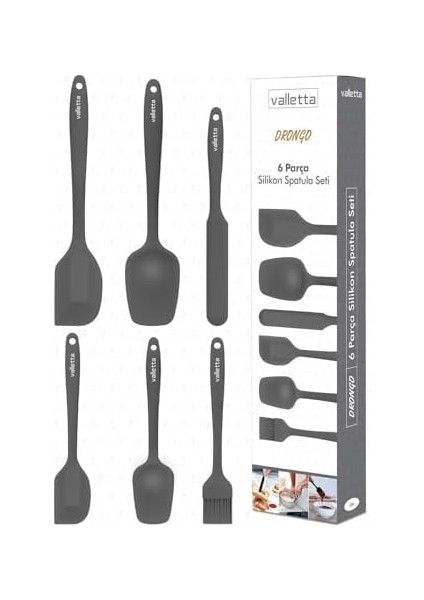 Drongo Isıya Dayanıklı Yanmaz Yapışmaz Silikon Spatula Seti 6 Parça Gri fiyatları