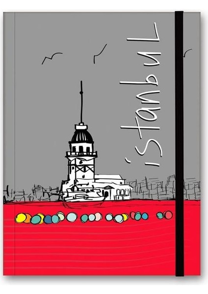 Color Renkli Istanbul Defter Çizgili Lastikli Kız Kulesi