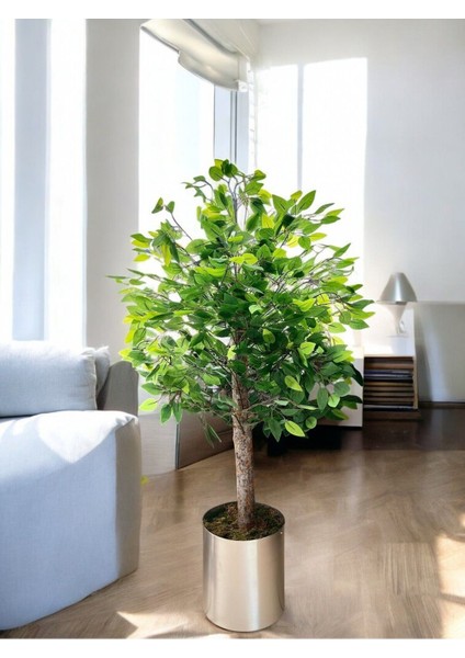 Yapay Ağaç 100 cm Islak Doku Benjamın Gümüş Saksıda