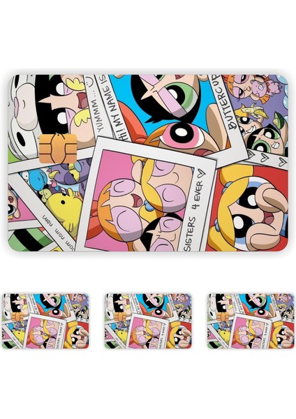 Aksesuar 4 Adet Powerpuff Girls Kart Kaplama Sticker Kart Etiketi 02