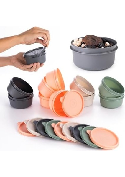 4'lü Yuvarlak Mini Saklama Kabı Küçük Sızdırmaz Kapaklı Çok Renkli Pratik Amaçlı Kap Erzak Çerez Piknik Gıda (280, Yuvarlak, 4, Set 1) modelleri