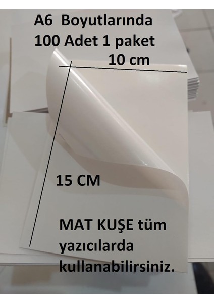 Etiket Tüm Yazıcılar Için 100 Adet Mat Kuşe Yapışkanlı Etiket -10 x 15 cm -A6 Boş Sticker-Paketleme Sticker