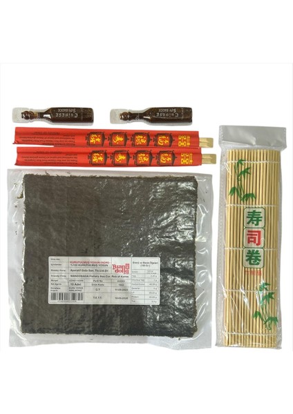 Sushi Seti 1, 5 Yaprak Yosun, Sushi Matı, Chopstick, Soya Sosu, Evde Sushi Yap