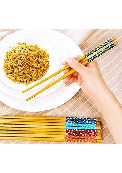Pratik Yıkanabilir Kore Çin Yemek Çubuğu 10 Çift Desenli Bambu Chopstick