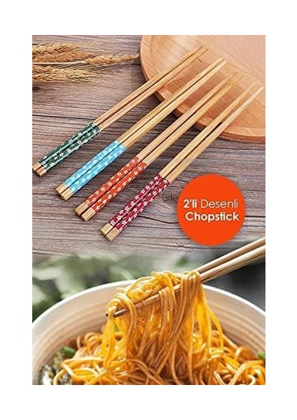 Pratik Yıkanabilir Kore Çin Yemek Çubuğu 10 Çift Desenli Bambu Chopstick