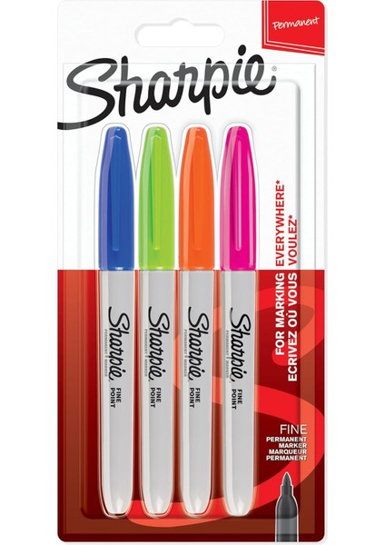 Sharpie Fine Permanent Markör, Canlı 4lü Bls