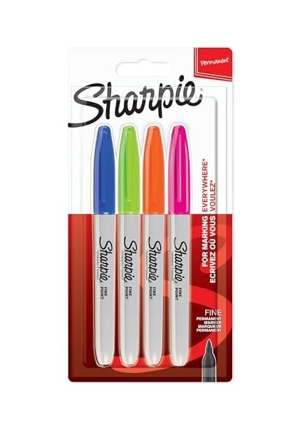 Sharpie Fine Permanent Markör, Canlı 4lü Bls
