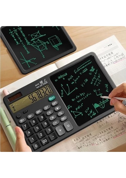 El Yazma LCD Not Defteri ile 12 Basamaklı Masaüstü Hesap Makinesi. Ofis, Okul, Ev Için Güneş Enerjili Standart Fonksiyon Hesaplayıcısı