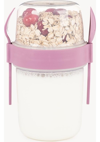 ml Take-Go Kaşıklı Hazneli Meyveli Müsli Kabı Piknik Iş Yoğurt Süt Bardağı Kapaklı ve Kaşıklı Kahvaltı Bardakları, Tahıl Tepesi Yulaf Ezmesi Granola (Pembe)
