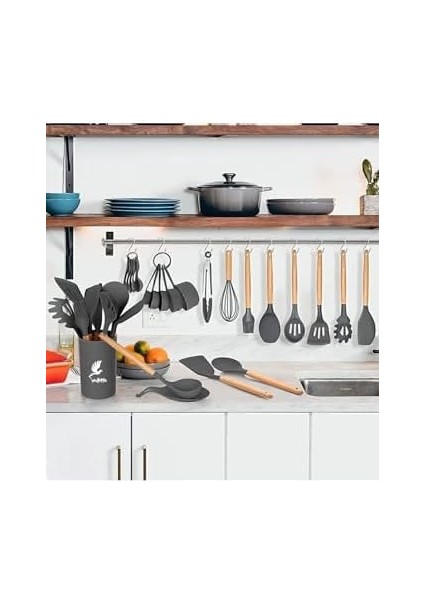 Mikla Isıya Dayanıklı Yanmaz Yapışmaz 33 Parça Silikon Spatula Mutfak Seti Gri modelleri