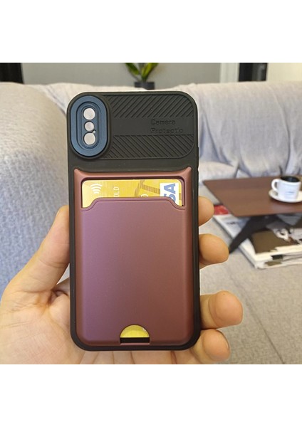 iPhone X/xs Uyumlu Kamera Korumalı Kartlıklı Kılıf(Çıkarılabilir Kamera Koruma)