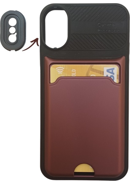 iPhone X/xs Uyumlu Kamera Korumalı Kartlıklı Kılıf(Çıkarılabilir Kamera Koruma)