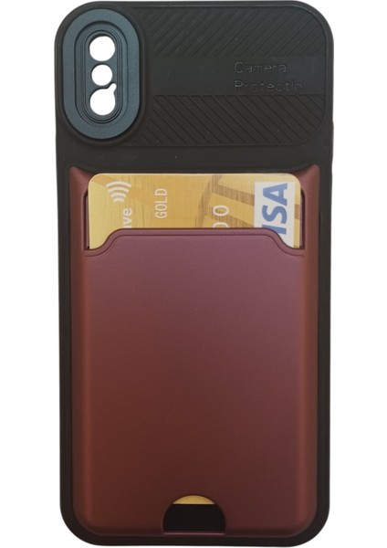 iPhone X/xs Uyumlu Kamera Korumalı Kartlıklı Kılıf(Çıkarılabilir Kamera Koruma)