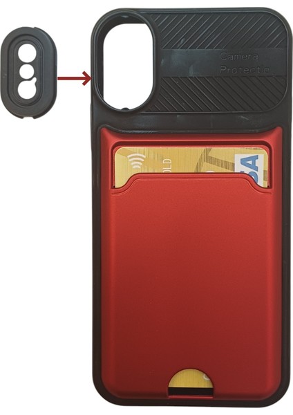 Apple iPhone X/xs Uyumlu Kamera Korumalı Kartlıklı Kılıf(Çıkarılabilir Kamera Koruma)
