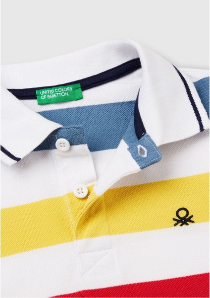 Erkek Çocuk Renkli Mix Çizgili Logo Işlemeli Polo T-Shirt modelleri