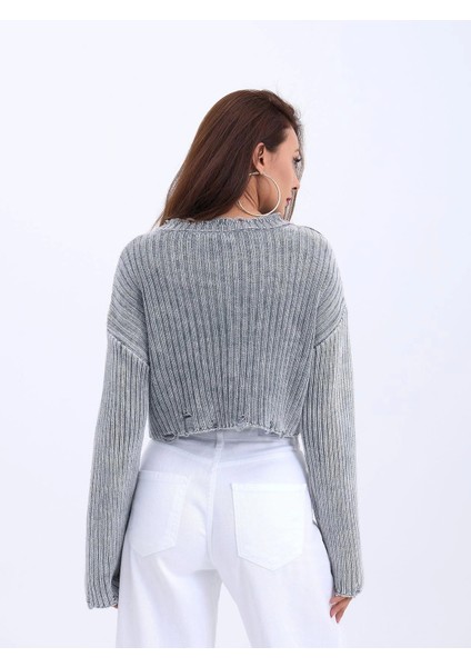 43191 Triko Crop Kazak-Gri