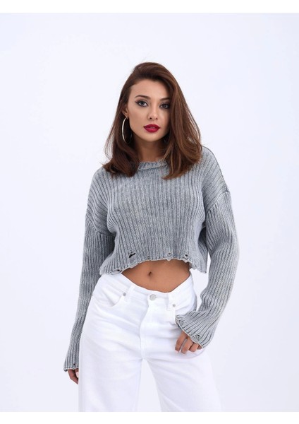 43191 Triko Crop Kazak-Gri