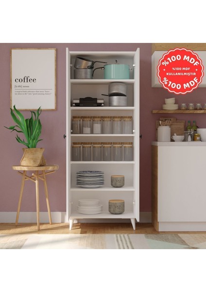 2 Kapaklı 5 Raflı Mega Çok Amaçlı Mutfak Dolabı Banyo Dolabı Beyaz %100 Mdf fırsatları