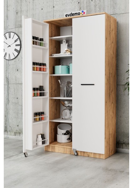 Art 2 Kapaklı Erzak Kiler Dolabı Mutfak Atlantik Çam Beyaz