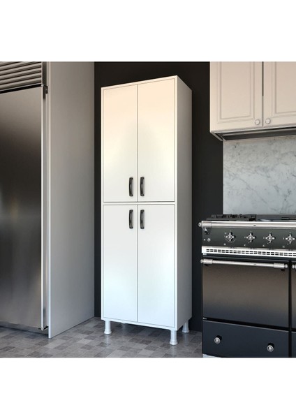 Rani F1 Çok Amaçlı Dolap 4 Kapaklı 6 Raflı Banyo Kiler Mutfak Dolabı Beyaz M4