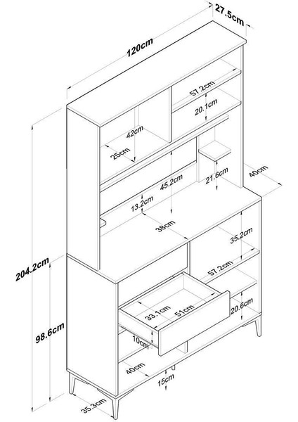 Rani JE179 Çok Amaçlı Dolap 8 Kapaklı 2 Çekmeceli Kiler Mutfak Dolabı Beyaz - Sepet Ceviz fiyatları