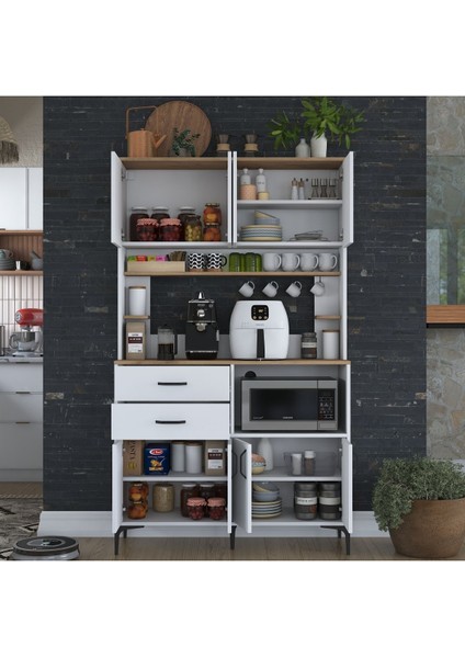 Rani JE179 Çok Amaçlı Dolap 8 Kapaklı 2 Çekmeceli Kiler Mutfak Dolabı Beyaz - Sepet Ceviz modelleri