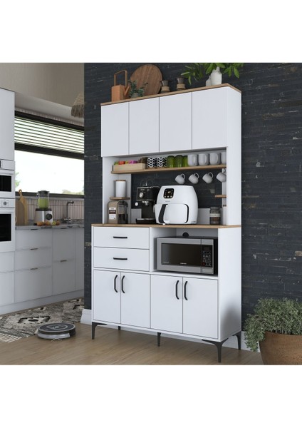 Rani JE179 Çok Amaçlı Dolap 8 Kapaklı 2 Çekmeceli Kiler Mutfak Dolabı Beyaz - Sepet Ceviz fırsatları