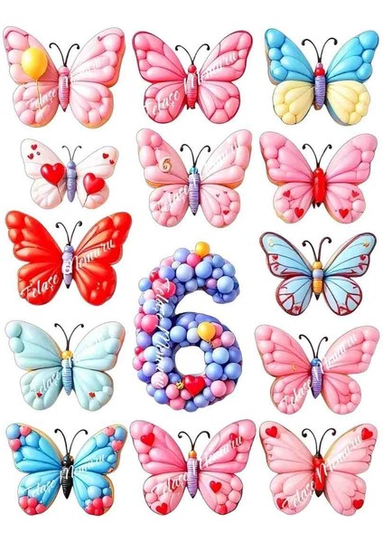 6 Yaş Pasta Süsü Yenilebilir Kelebek - Doğum Günü Yenilebilir Kağıt Kelebek - Model 1