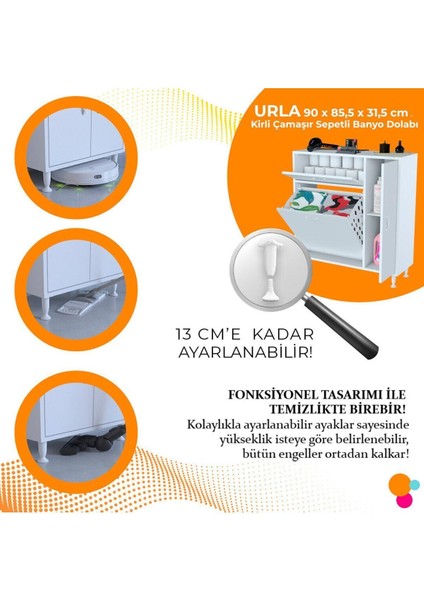 Modilayn Yenice Çok Amaçlı Banyo Dolabı 90 x 97.5 x 32 cm Kirli Çamaşır Sepetli Dolap