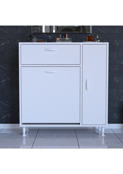 Modilayn Yenice Çok Amaçlı Banyo Dolabı 90 x 97.5 x 32 cm Kirli Çamaşır Sepetli Dolap