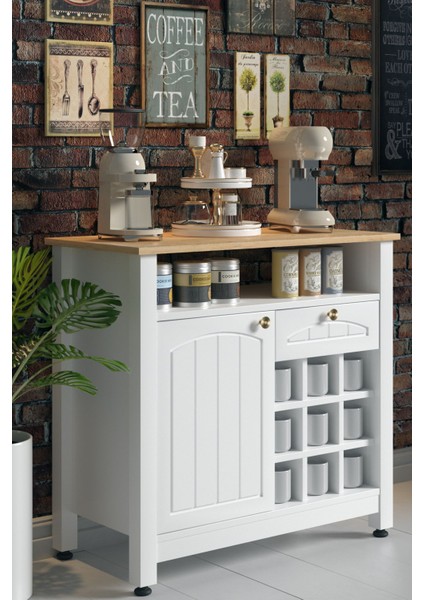 Kahve Köşesi, Bardaklık Bölmeli, Lake Kapaklı ve Çekmeceli, Çok Amaçlı Dolap (Beyaz-Rivoli)