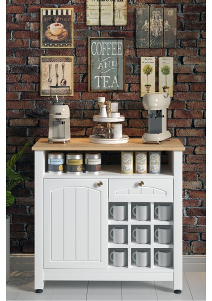 Kahve Köşesi, Bardaklık Bölmeli, Lake Kapaklı ve Çekmeceli, Çok Amaçlı Dolap (Beyaz-Rivoli) fiyatları