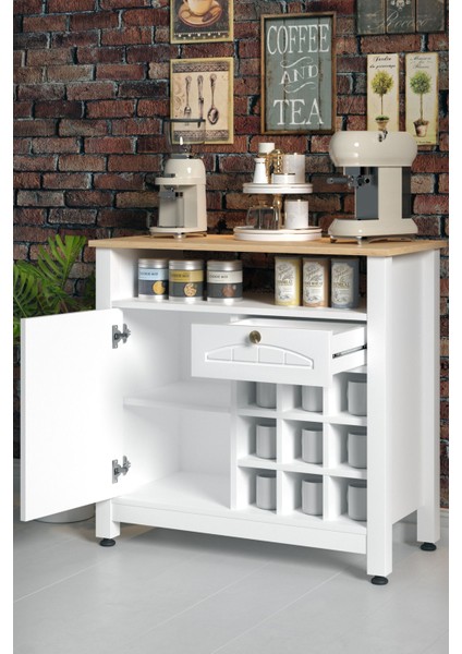 Kahve Köşesi, Bardaklık Bölmeli, Lake Kapaklı ve Çekmeceli, Çok Amaçlı Dolap (Beyaz-Rivoli) fırsatları