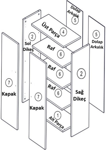Çok Amaçlı Dolap Beyaz Kiler Dolabı Raflı Dolap