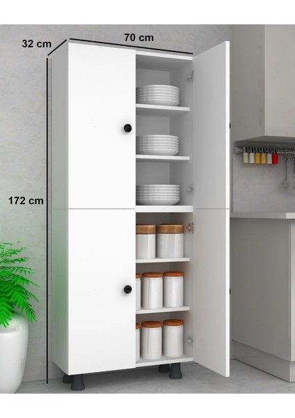Çok Amaçlı Kiler Dolabı, Erzak Dolabı, Mutfak Dolabı, Banyo Dolabı, Balkon,ofis DOLABI(70X32X172 cm
