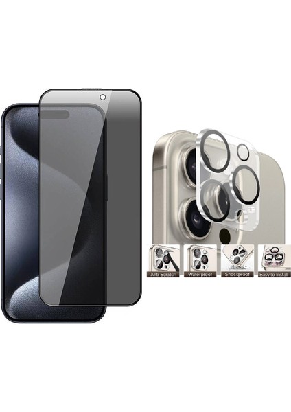 iPhone 16 Pro Max Uyumlu New 5D Privacy Hayalet Cam Ekran Koruyucu + İntegrated Kamera Lens Koruyucu