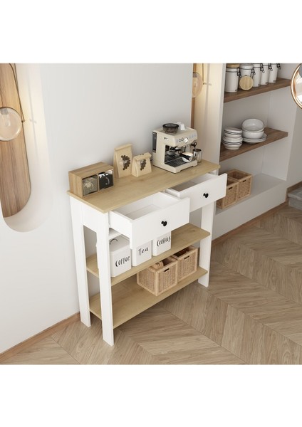Luvia Mobilya Çift Çekmeceli Beyaz Meşe Kahve Köşesi fiyatları