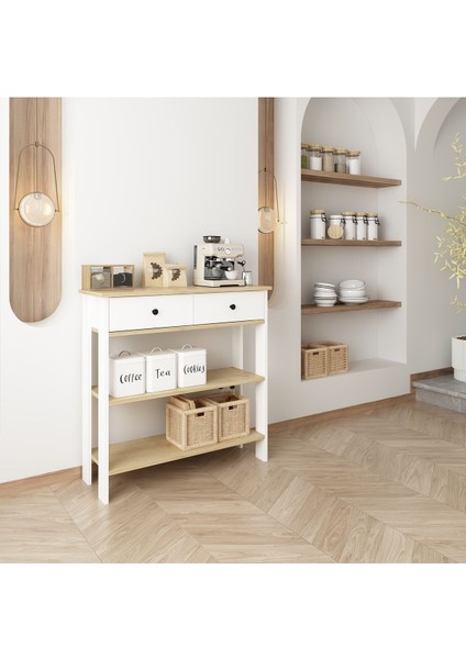 Luvia Mobilya Çift Çekmeceli Beyaz Meşe Kahve Köşesi fırsatları