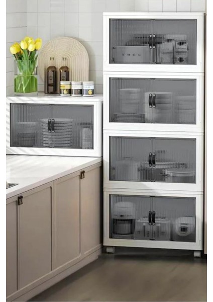 Emayhome Çok Amaçlı Kapaklı Portatif Istiflenebilir Tekerlekli Organizer Dolap 4 Lü Cappuccino fırsatları