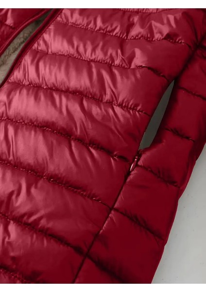 Modasize Kadın Uzun Kollu Kapşonlu Cep Detaylı Fermuarlı Orta Boy Mont